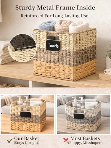 10.5 Inch Cube Storage Bin, 4 Pack Wicker Storage Baskets, Natural - Image 4