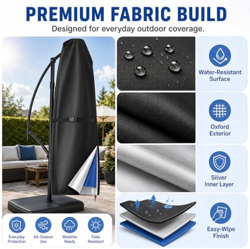 Patio Umbrella Cover for Hampton Bay Solar LED Offset Round 11 ft, Outdoor Water-Resistant Offset Cantilever Cover with Zipper for Garden, Deck & Backyard - Image 3