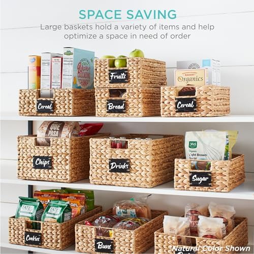 Best Choice Products Set of 4 9x12in Water Hyacinth Pantry Baskets, Woven Organizers w/Chalkboard Label, Chalk Marker - Gray - Image 4