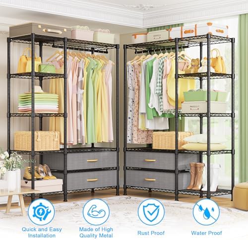 Ulif F3 Heavy Duty Clothes Rack（With Fabric Drawers）Freestanding Clothing Racks for Hanging Clothes，Adjustable Closet Organizer System，Portable Garment Rack 40" W x 15" D x 72" H，Max Load 700LBS，Black - Image 3