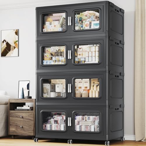 BROVIEW 880 Qt Extra Large Stackable Storage Bin with Lids, 4 Pack Black by BROVIEW-EnjoytheArtofLife