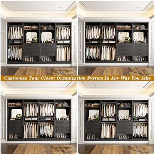 Unikito Closet System, 100" Closet Organizer with Drawers & Mirror, Black - Image 3