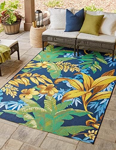 Unique Loom Outdoor Botanical Collection Area Rug - Calypso (7' 10" x 11' Rectangle, Multi/ Light Blue) by UniqueLoom