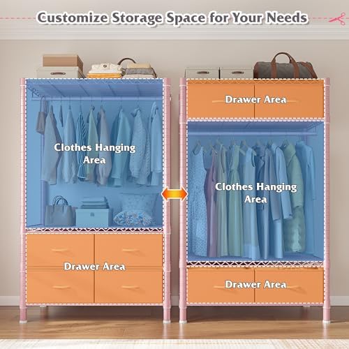 Raybee Clothes Rack, Portable Closet for Bedroom, Dorm, 4 Drawers 4 Shelves - Image 4