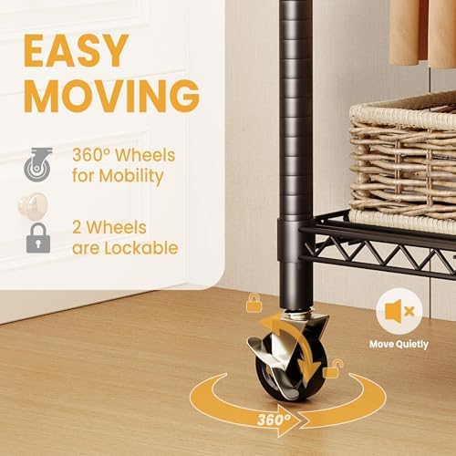 Rolling Wardrobe Rack 727LBS Heavy Duty Clothes Organizer Shelves - Image 7