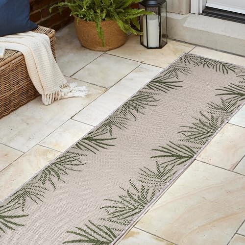 JONATHAN Y Palm Frond Border Indoor Outdoor Runner Rug 2X8 Green/Cream, Isla Coastal Cottage for Backyard, Patio, Porch, Easy-Cleaning, High Traffic, Pet-Friendly, Non-Shedding (TSN207B-28) by JONATHANY