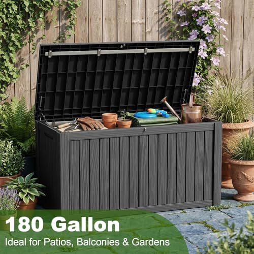 Vixzen 180 Gallon Deck Boxes Outdoor Waterproof, Resin Lockable Storage Box for Patio Cushions Storage Furniture, Garden Tools, Pool Supplies, Weatherproof and UV Resistant (Black, 180 Gallon) - Image 2