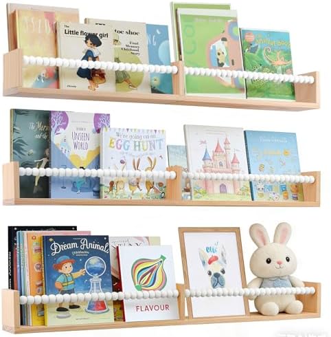 birola Nursery Bookshelf,Set of 3 White Wood Floating Bookshelf for Kids,Nursery Shelves for Wall,Bathroom Decor, Kitchen Spice Rack (White 3) by birola