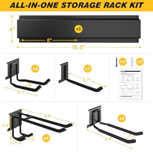99 Inches Garage Storage, UUP Garage Organization, Wall Mount Garden Tool Organizer, Max 1000lbs Adjustable Metal Hook, Yard Shed Hanging Utility Rack, Heavy Duty Shelving for Rake Broom Mop Snowboard - Image 2