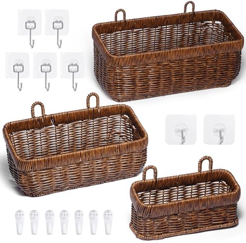 Hanging Baskets, Handmade Wicker Style Wall Basket w/Hooks - Image 3