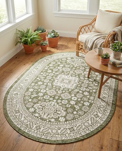 Rugs.com - Outdoor Aztec Rug – 5' 3 x 8' Oval Green Indoor/Outdoor Rug Durable Flatweave for Patios, Decks, and Porches - Image 5