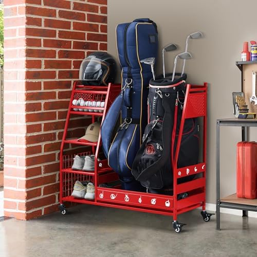 Lauren&Harold Golf Bag Organizer Garage Storage, Golf Storage Rack Stand Fits 2 Golf Bags, Golf Clubs and Other Golfing Equipment Accessories, Golf Organizer for Garage, Club, Shed, Basement by LaurenHarold