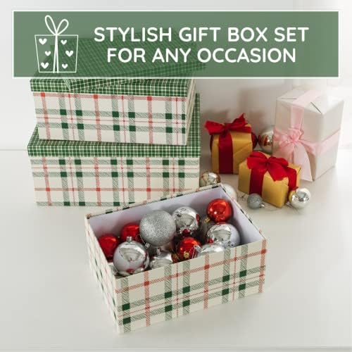 Soul & Lane - Extra Large Plaid Christmas Gift Boxes with Lids, Set of 3 - Image 7