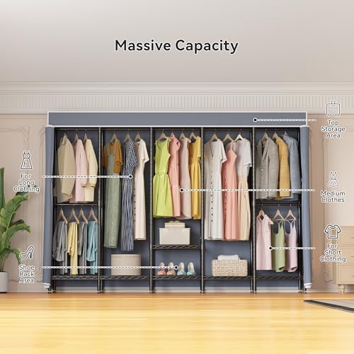 Higeego Heavy Duty Clothes Rack, H5C Large Clothing Rack with Grey Cover - Image 6