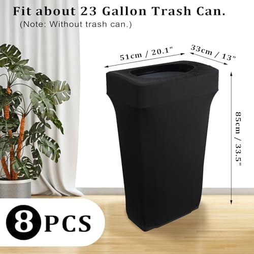 BSTKEY 23 Gallon Stretch Spandex Trash Can Cover, 8 Pack Outdoor Fitted Waste Container Cover Rectangular Garbage Can Covers for Wedding Party Commercial Fundraiser Decor, Without Trash Can (Black) - Image 2