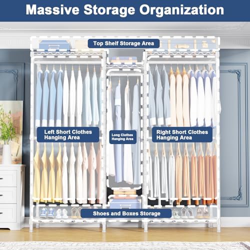 Ulif E12C Heavy Duty Closet Organizer System，Freestanding Clothing Rack, Adjustable Garment Rack 57.1" W x 16" D x 76.5" H Holds 860 lbs, White Clothing Rack with White Dustproof Cover - Image 3