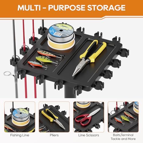 Fishing Rod Holder Rack with 360° Rotating Base – 16 poles Capacity,multi-purpose Rod Storage Rack,Easy Install & Durable Wooden Vertical Fishing Pole Holders for Ground,Black - Image 3