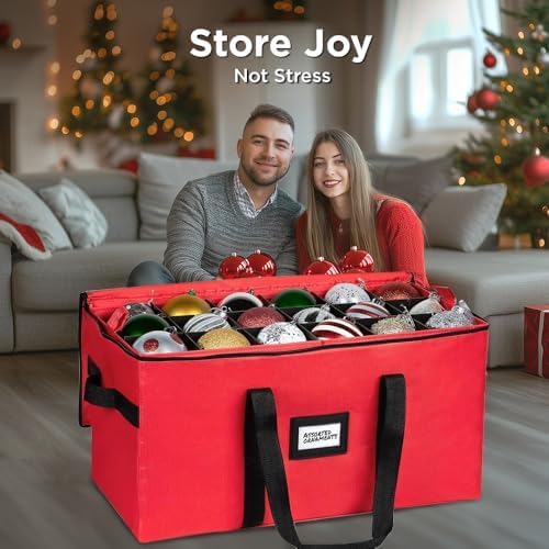 Christmas Ornament Storage Container,Box Stores Up to 54, Adjustable Dividers, Large Organizer Bin to Protect and Store Holiday Décor - Image 4