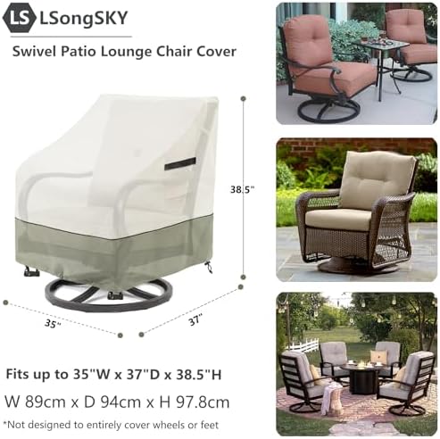 Outdoor Swivel Lounge Chair Cover 2 Pack,(35 W x 37 D x 38.5 H inches)100% Waterproof Heavy Duty Outdoor Chair Covers,Patio Furniture Cover for Swivel Patio Chair,Beige - Image 3