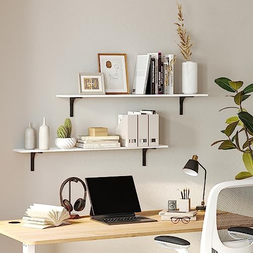 DINZI LVJ Long Wall Shelves, 47.3Inch Wooden Wall Mounted Shelves, Set of 2 - Image 5