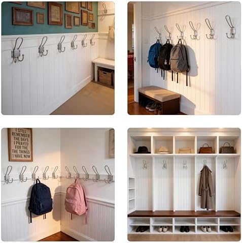 WEBI Coat Hooks Wall Mount,5 mm Thick,10 Large Triple Hooks,Heavy Duty Metal Backpack Wall Hooks for Hanging Clothes,Robe,Towel,Closet,Farmhouse,Mudroom,Silver - Image 2