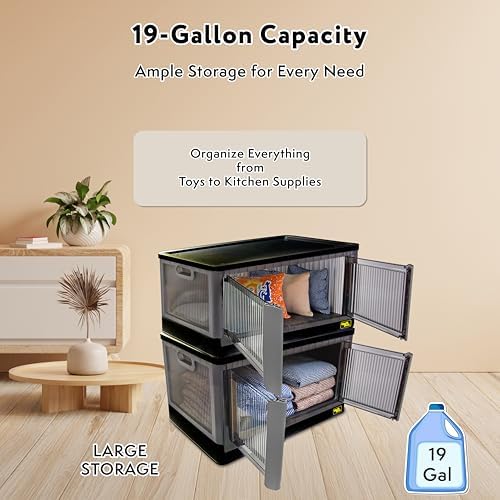 dbest products Quik Box - 19 Gallon Stackable Storage Bins with Doors, Collapsible Organizer Foldable Container, for Bedroom Living Room Neat, Tidy Dorms and Organized Homes, Boxes - Image 2