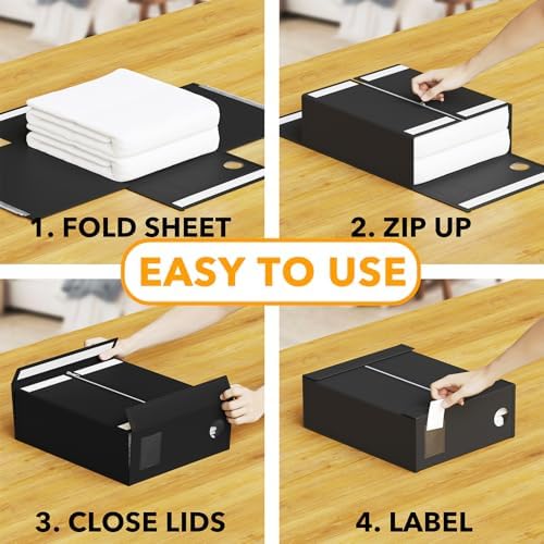 SpaceAid 9 Pack Bed Sheet Organizers and Storage, Foldable Sheet Organizer with Window for Linen Closet, Set Folder Keeper for Queen & King Size Bedding Storage (Black) - Image 3