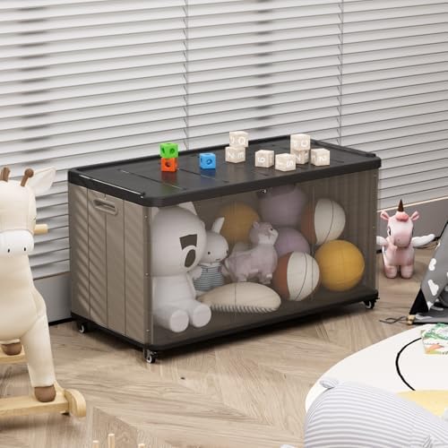 ZZM 110 Gallon Outdoor Deck Box with Wheels, Waterproof Resin Storage Cabinet for Patio Cushion and Tools, Lockable Storage Box, Coffee - Image 6