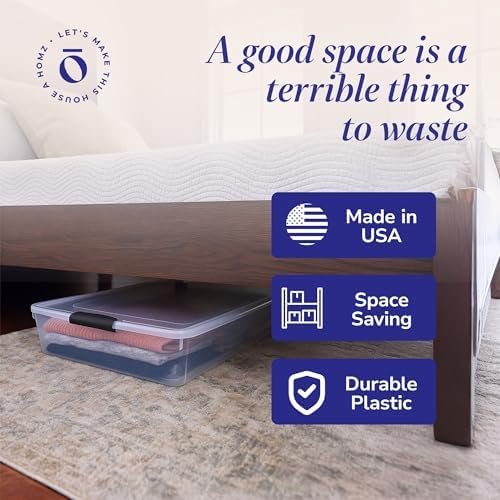 HOMZ Under Bed Clear Plastic Storage Bin w/Lid, 60 Qt, Gray Latch, 2 Pack - Image 5