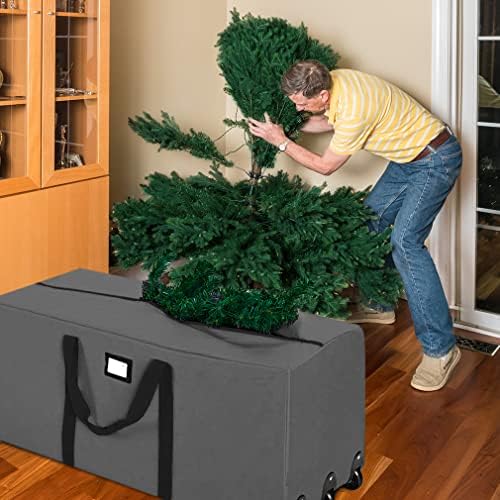 ProPik Christmas Rolling Tree Storage Bag, Fits Up to 9 ft. Tall Disassembled Holiday Tree, 28" X 16" X 60", Extra Large Heavy Duty Storage Container with Wheels, Front and Side Handles (Gray) - Image 2