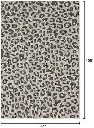 Unique Loom Outdoor Safari Collection Area Rug - Leopard (6' 1" x 9' Rectangle, Light Gray/ Gray) - Image 2