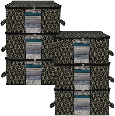 Kuber Industries (Pack of 6) Underbed Storage Bag | Golden-Dot | Large Blanket Organizer | Clothing Storage Bag | Clear Window & Handle Storage Bag | Kambal Storage Bag | Black by Kuber+Industries