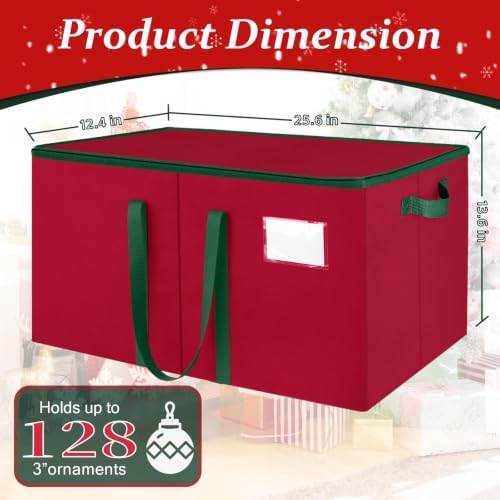 SeasonBliss Christmas Ornament Storage Box, Large Holds 256 Balls, Red - Image 2