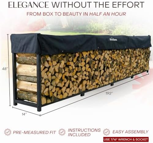 Woodhaven Black Large Outdoor Firewood Rack (16 Foot, With Cover) - Image 4