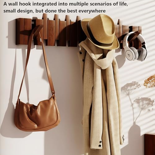 Paint Wood Wall Mounted Coat RackHooks Piano Key Hangers Natural Solid Wood Hanger Non-Woven Fabric Clothes Hangers for Closet, Kitchen, Bedroom, Bathroom, Entryway（Walnut 8 Hooks） - Image 4