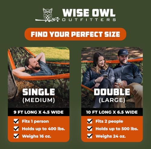 Wise Owl Outfitters Camping Hammock – 500lbs Portable Hammock with Tree Straps - Travel, Backpacking, Hiking, Outdoors Camping Gear - Double - Image 2