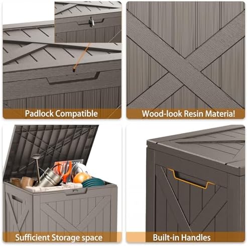 Vixzen 32 Gallon Deck Boxes Outdoor Waterproof, Lockable Outside Storage Box for Patio Cushions, Garden Tools, Pool Supplies (Grey, 32 Gallon) - Image 5