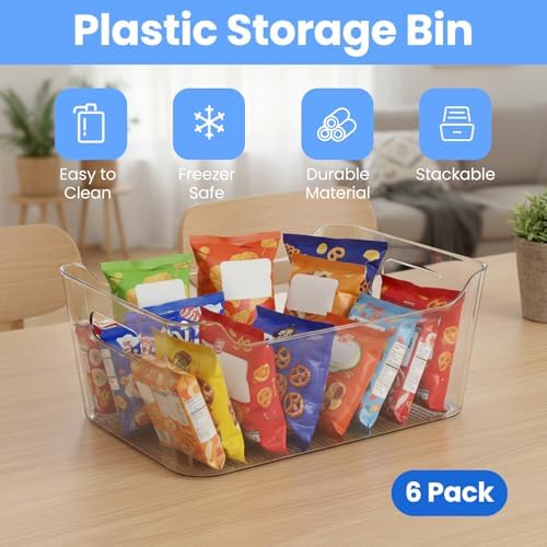 6 Set Storage Bins, Clear Plastic Organizers, with Handles - Image 3