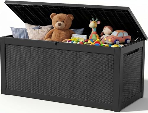 Outdoor Storage Box, 380 Gallon Waterproof Resin Deck Box with Support Rod by ATMELT