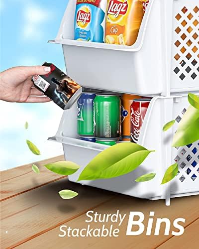 Skywin Stackable Storage Bins Open Front for Pantry Storage, 4 Pack - White - Image 6
