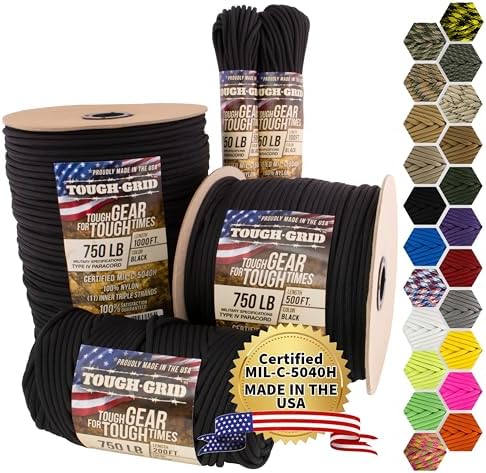 TOUGH-GRID 750 Paracord, 100% Nylon, Made in USA, Type IV Mil-Spec Cord by TOUGH-GRID