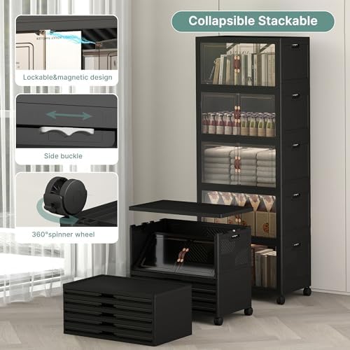 UAMFURI 240QT Lockable Plastic Storage Bins, 5 Pack Collapsible Cabinets - Image 3