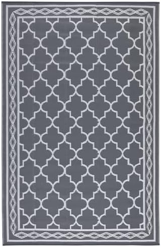 Outdoor Patio Rug 10x20 Outdoor Rug Trellis Plastic Straw Rug for Patio Reversible Mats Waterproof Camping Rug for RV Beach Deck Picnic Backyard Porch Easy Cleaning Floor Mat Grey White - Image 7