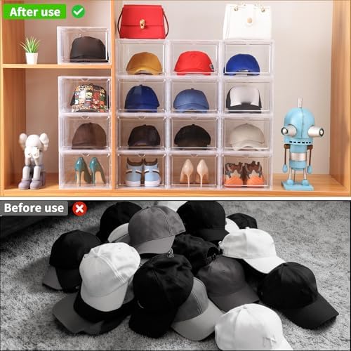 Attelite Hat Organizer for Baseball Caps, set of 6, Stackable Hat Storage Box With Transparent Magnetic Door, Hat Rack, Easy to Assemble Stylish Display(Clear Black) - Image 6