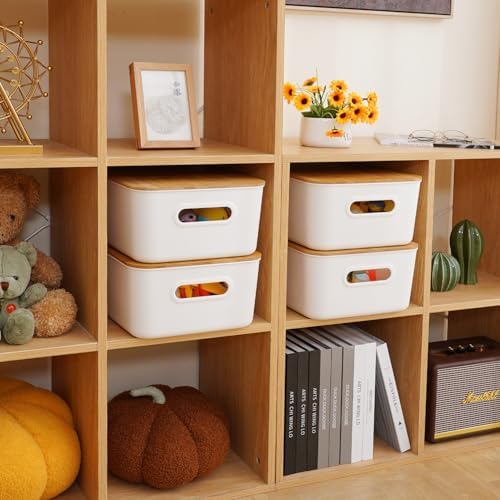 Citylife 16QT Storage Bins with Bamboo Lids, Stackable with Handles, 2-Pack - Image 6
