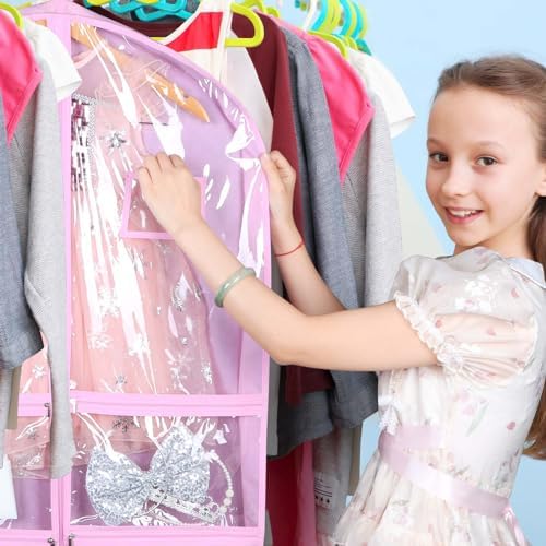 Syeeiex 40 Inch Clear Dance Costume Garment Bag, Pink, 5 Pack - Image 6
