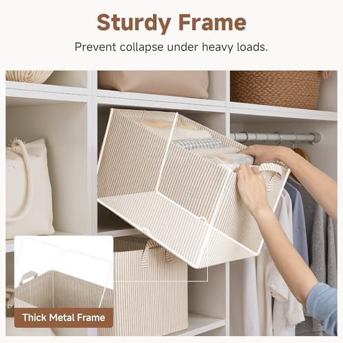 StorageWorks Closet Storage Bins, Khaki and Beige Stripes, 45L, 2-Pack - Image 4