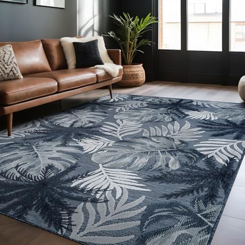 Luul Home Floral Indoor Outdoor Rugs 9x12 Large Area Rug for Living Room, Patio Decor, Kitchen, and Entryway Rug, Washable Stain Resistant Outside Carpet Navy 9 x 12 - Image 4