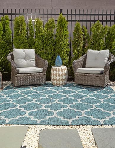 Unique Loom Outdoor Trellis Collection Area Rug - Trellis (Square 13' 0" x 13' 0", Teal/ Gray) - Image 3