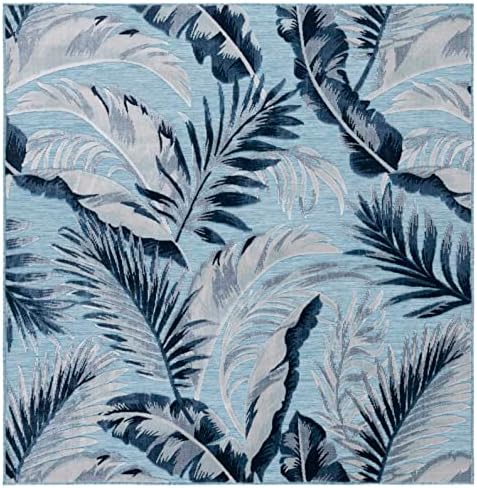 SAFAVIEH Washable Rug Outdoor Cabana Collection - 5'1" Square, Aqua & Navy, Non-Shedding & Easy to Clean, Ideal for Patio, Backyard, Mudroom (CBN452J) - Image 4